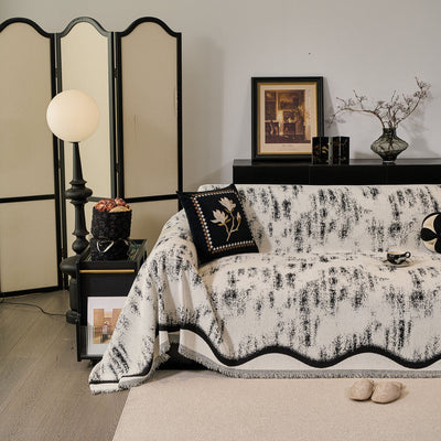 51 of 54:Oversized Abstract Brushstroke Sofa Throw Cover, Woven L Shaped Sectional Couch Cover 