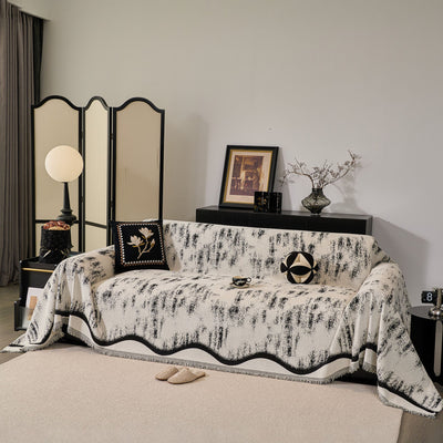 30 of 54:Oversized Abstract Brushstroke Sofa Throw Cover, Woven L Shaped Sectional Couch Cover 