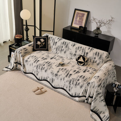 31 of 54:Oversized Abstract Brushstroke Sofa Throw Cover, Woven L Shaped Sectional Couch Cover 