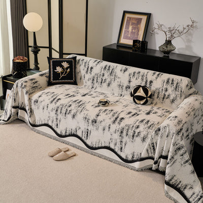 50 of 54:Oversized Abstract Brushstroke Sofa Throw Cover, Woven L Shaped Sectional Couch Cover 