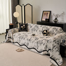 32 of 54:Oversized Abstract Brushstroke Sofa Throw Cover, Woven L Shaped Sectional Couch Cover 