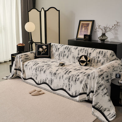 32 of 54:Oversized Abstract Brushstroke Sofa Throw Cover, Woven L Shaped Sectional Couch Cover 
