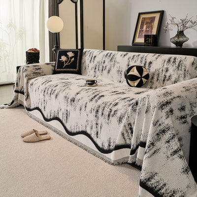 49 of 54:Oversized Abstract Brushstroke Sofa Throw Cover, Woven L Shaped Sectional Couch Cover 
