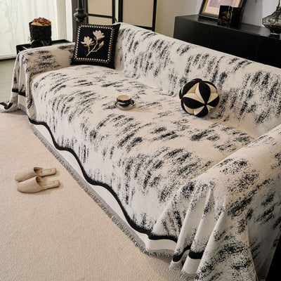 33 of 54:Oversized Abstract Brushstroke Sofa Throw Cover, Woven L Shaped Sectional Couch Cover 