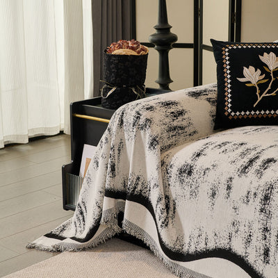 34 of 54:Oversized Abstract Brushstroke Sofa Throw Cover, Woven L Shaped Sectional Couch Cover 