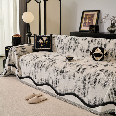 35 of 54:Oversized Abstract Brushstroke Sofa Throw Cover, Woven L Shaped Sectional Couch Cover 