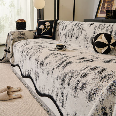 48 of 54:Oversized Abstract Brushstroke Sofa Throw Cover, Woven L Shaped Sectional Couch Cover 