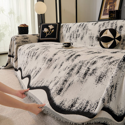37 of 54:Oversized Abstract Brushstroke Sofa Throw Cover, Woven L Shaped Sectional Couch Cover 