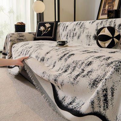 38 of 54:Oversized Abstract Brushstroke Sofa Throw Cover, Woven L Shaped Sectional Couch Cover 