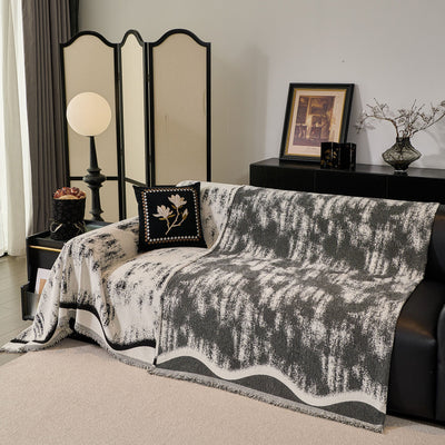 47 of 54:Oversized Abstract Brushstroke Sofa Throw Cover, Woven L Shaped Sectional Couch Cover 