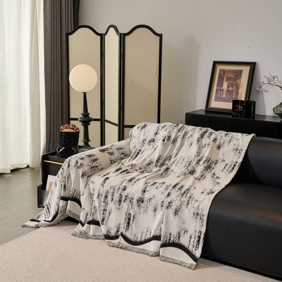 46 of 54:Oversized Abstract Brushstroke Sofa Throw Cover, Woven L Shaped Sectional Couch Cover 