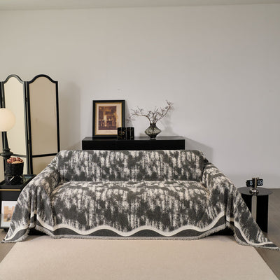 53 of 54:Oversized Abstract Brushstroke Sofa Throw Cover, Woven L Shaped Sectional Couch Cover 