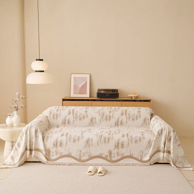 54 of 54:Oversized Abstract Brushstroke Sofa Throw Cover, Woven L Shaped Sectional Couch Cover 