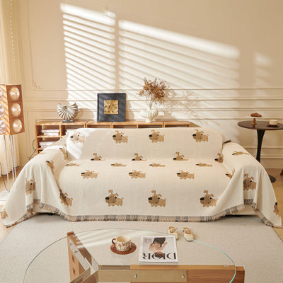 2 of 30:Cute Dog Pattern Chenille Sofa Throw Cover, Textured Woven Furniture Covers for Pets 