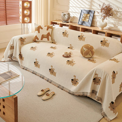 29 of 30:Cute Dog Pattern Chenille Sofa Throw Cover, Textured Woven Furniture Covers for Pets 