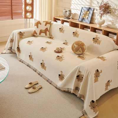 5 of 30:Cute Dog Pattern Chenille Sofa Throw Cover, Textured Woven Furniture Covers for Pets 