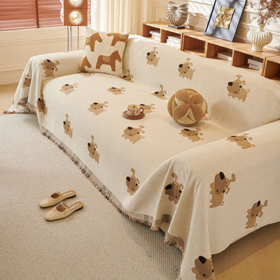 28 of 30:Cute Dog Pattern Chenille Sofa Throw Cover, Textured Woven Furniture Covers for Pets 