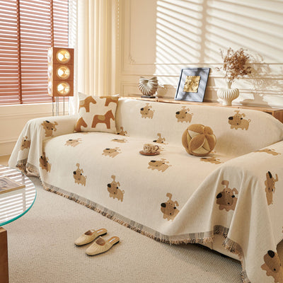 26 of 30:Cute Dog Pattern Chenille Sofa Throw Cover, Textured Woven Furniture Covers for Pets 