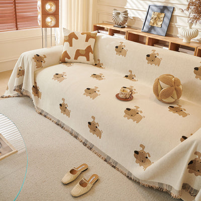 25 of 30:Cute Dog Pattern Chenille Sofa Throw Cover, Textured Woven Furniture Covers for Pets 