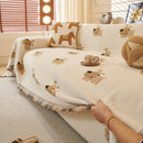 10 of 30:Cute Dog Pattern Chenille Sofa Throw Cover, Textured Woven Furniture Covers for Pets 