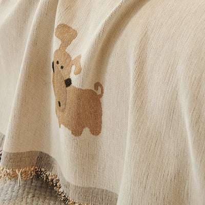13 of 30:Cute Dog Pattern Chenille Sofa Throw Cover, Textured Woven Furniture Covers for Pets 