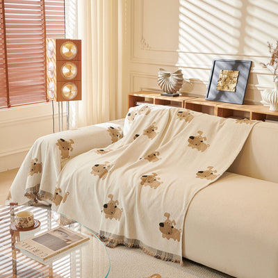 15 of 30:Cute Dog Pattern Chenille Sofa Throw Cover, Textured Woven Furniture Covers for Pets 