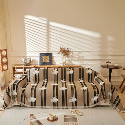 22 of 30:Cute Dog Pattern Chenille Sofa Throw Cover, Textured Woven Furniture Covers for Pets 