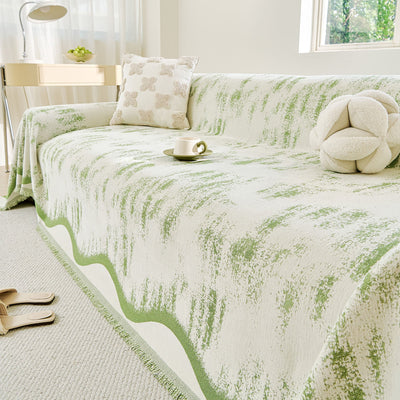 11 of 54:Oversized Abstract Brushstroke Sofa Throw Cover, Woven L Shaped Sectional Couch Cover 