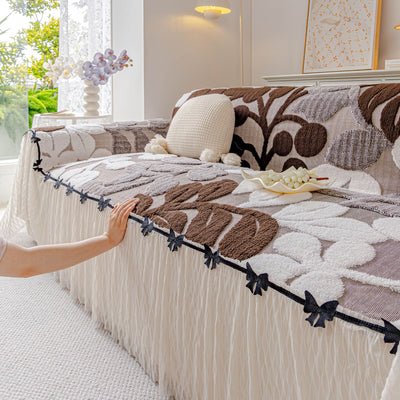 1 of 31:3D Floral Sofa Throw Cover, Soft Plush Couch Protector with Decorative Ruffled Skirt 