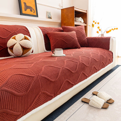 1 of 47:Thickened Crystal Velvet Sofa Cover, Non-Slip Quilted Couch Protector for Pets & Kids 