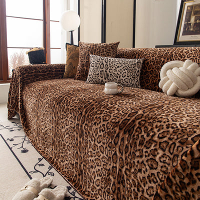 1 of 26:Leopard Print Flannel Sofa Throw Cover, Soft Couch Protector for Pets, Kids & Home 