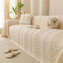 1 of 25:Textured Striped Sofa Throw Cover, Soft Woven Couch Protector with Fringe Edges 