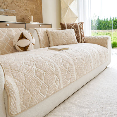 1 of 33:Thickened Plush Sofa Cover, Textured Geometric Couch Protector with Non-Slip Backing 
