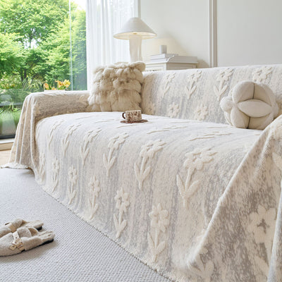 1 of 28:Floral Plush Fleece Sofa Throw Cover, Soft Warm Couch Protector Slip Cover for Couch 