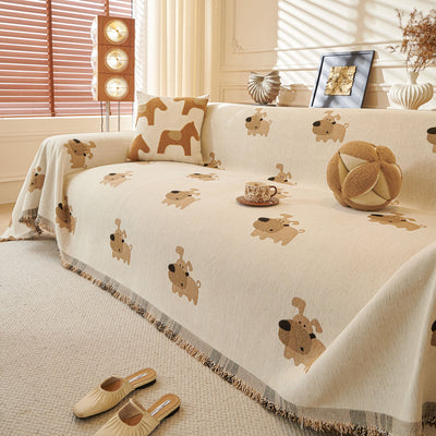 1 of 30:Cute Dog Pattern Chenille Sofa Throw Cover, Textured Woven Furniture Covers for Pets 