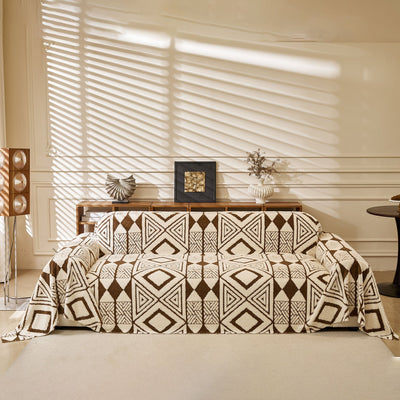 27 of 28:Modern Boho Geometric Plush Sofa Throw Cover, Soft Cozy Textured Slip Cover for Couch 