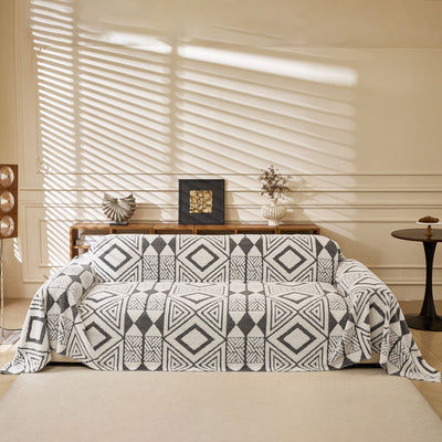 28 of 28:Modern Boho Geometric Plush Sofa Throw Cover, Soft Cozy Textured Slip Cover for Couch 