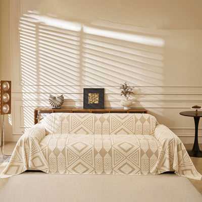 4 of 28:Modern Boho Geometric Plush Sofa Throw Cover, Soft Cozy Textured Slip Cover for Couch 