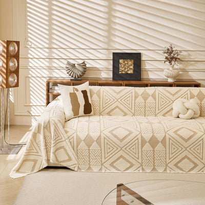 25 of 28:Modern Boho Geometric Plush Sofa Throw Cover, Soft Cozy Textured Slip Cover for Couch 
