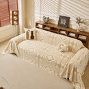 7 of 28:Modern Boho Geometric Plush Sofa Throw Cover, Soft Cozy Textured Slip Cover for Couch 