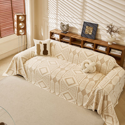 7 of 28:Modern Boho Geometric Plush Sofa Throw Cover, Soft Cozy Textured Slip Cover for Couch 