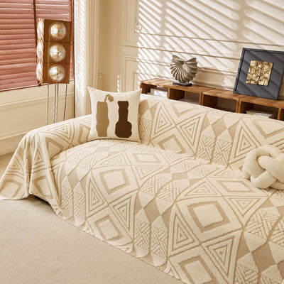 8 of 28:Modern Boho Geometric Plush Sofa Throw Cover, Soft Cozy Textured Slip Cover for Couch 