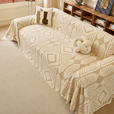 9 of 28:Modern Boho Geometric Plush Sofa Throw Cover, Soft Cozy Textured Slip Cover for Couch 