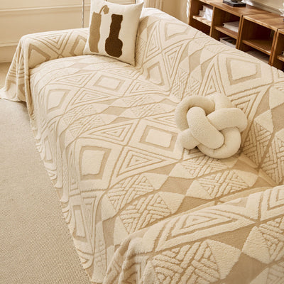 23 of 28:Modern Boho Geometric Plush Sofa Throw Cover, Soft Cozy Textured Slip Cover for Couch 