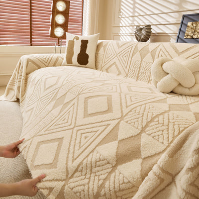 12 of 28:Modern Boho Geometric Plush Sofa Throw Cover, Soft Cozy Textured Slip Cover for Couch 