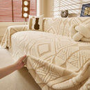 14 of 28:Modern Boho Geometric Plush Sofa Throw Cover, Soft Cozy Textured Slip Cover for Couch 