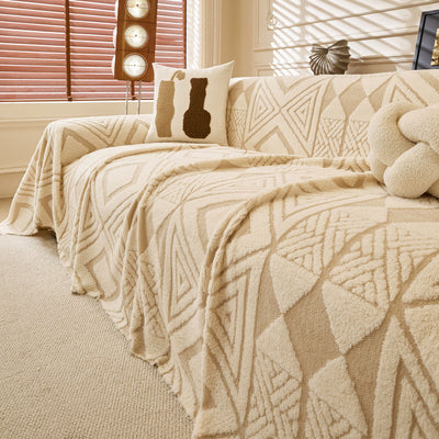 20 of 28:Modern Boho Geometric Plush Sofa Throw Cover, Soft Cozy Textured Slip Cover for Couch 