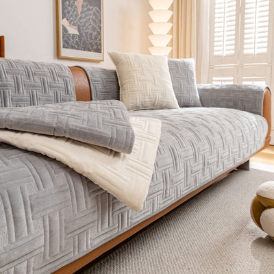 1 of 27:Quilted Velvet Sofa Cover, Thick Padded Couch Protector with Raised Geometric Texture 