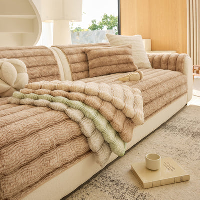 1 of 40:Plush Faux Rabbit Fur Sofa Cover, Warm Non-Slip Couch Protector for Leather Sofas 