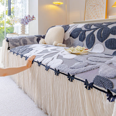 3 of 31:3D Floral Sofa Throw Cover, Soft Plush Couch Protector with Decorative Ruffled Skirt 